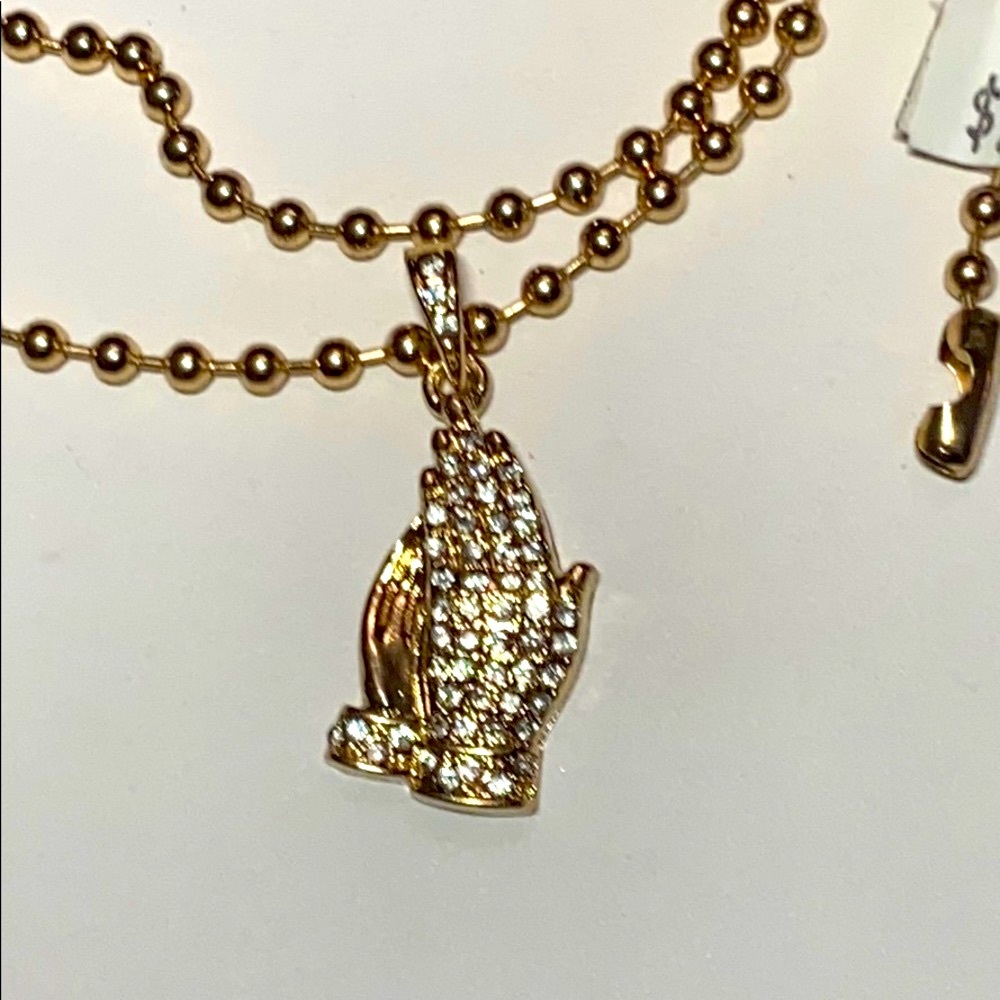 New ball chain praying hands pendant 26” length
